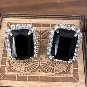 Vintage Rectangle Faux Gem Rhinestone Studded Earrings